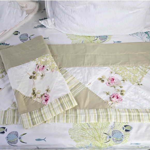 2 Croscill Cecilia Roses and Eyelet Lace Valances Cottage Patchwork 86"x18" - Picture 2 of 6